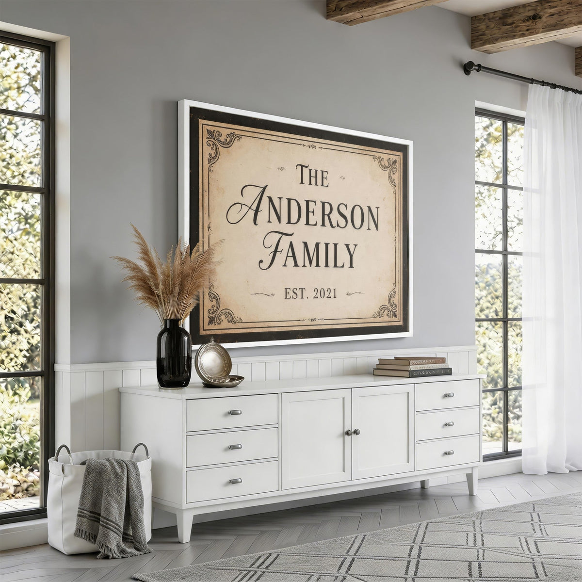 Vintage family established sign, charcoal and cream, print option