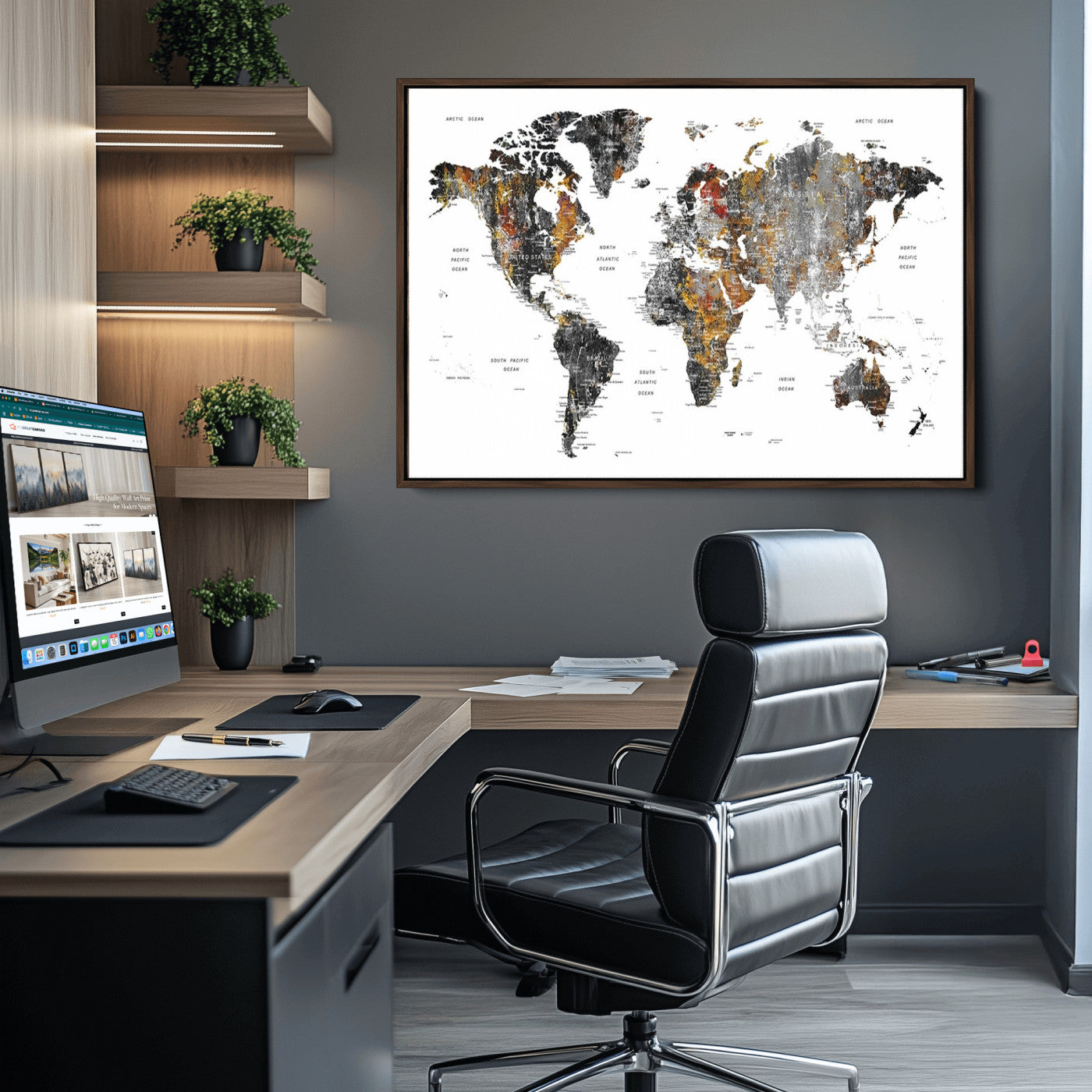 Push Pin World Map Canvas Print – Framed Wall Art for Couples to Track Their Travels – Anniversary Gift or Home Adventure Decor
