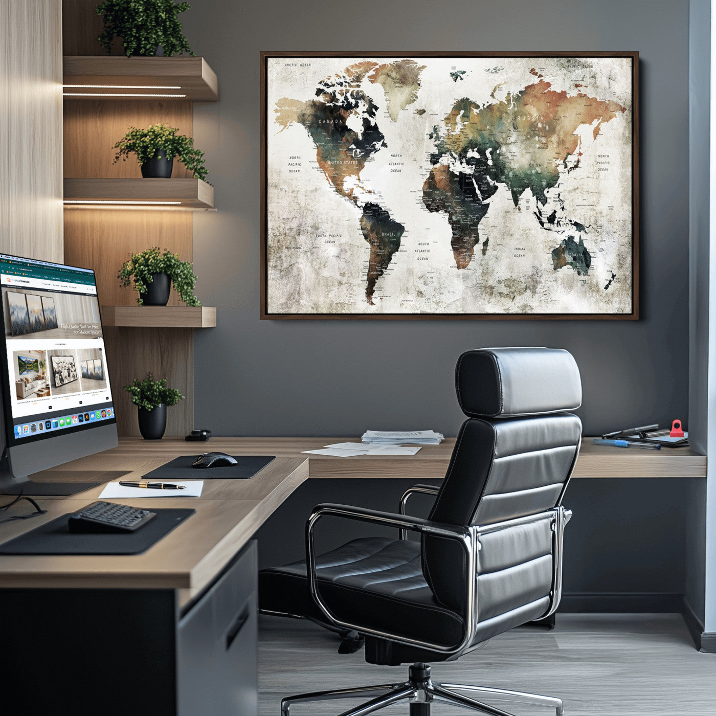 Push Pin World Map Canvas Print – Framed Wall Art for Couples to Track Their Travels – Anniversary Gift or Home Adventure Decor