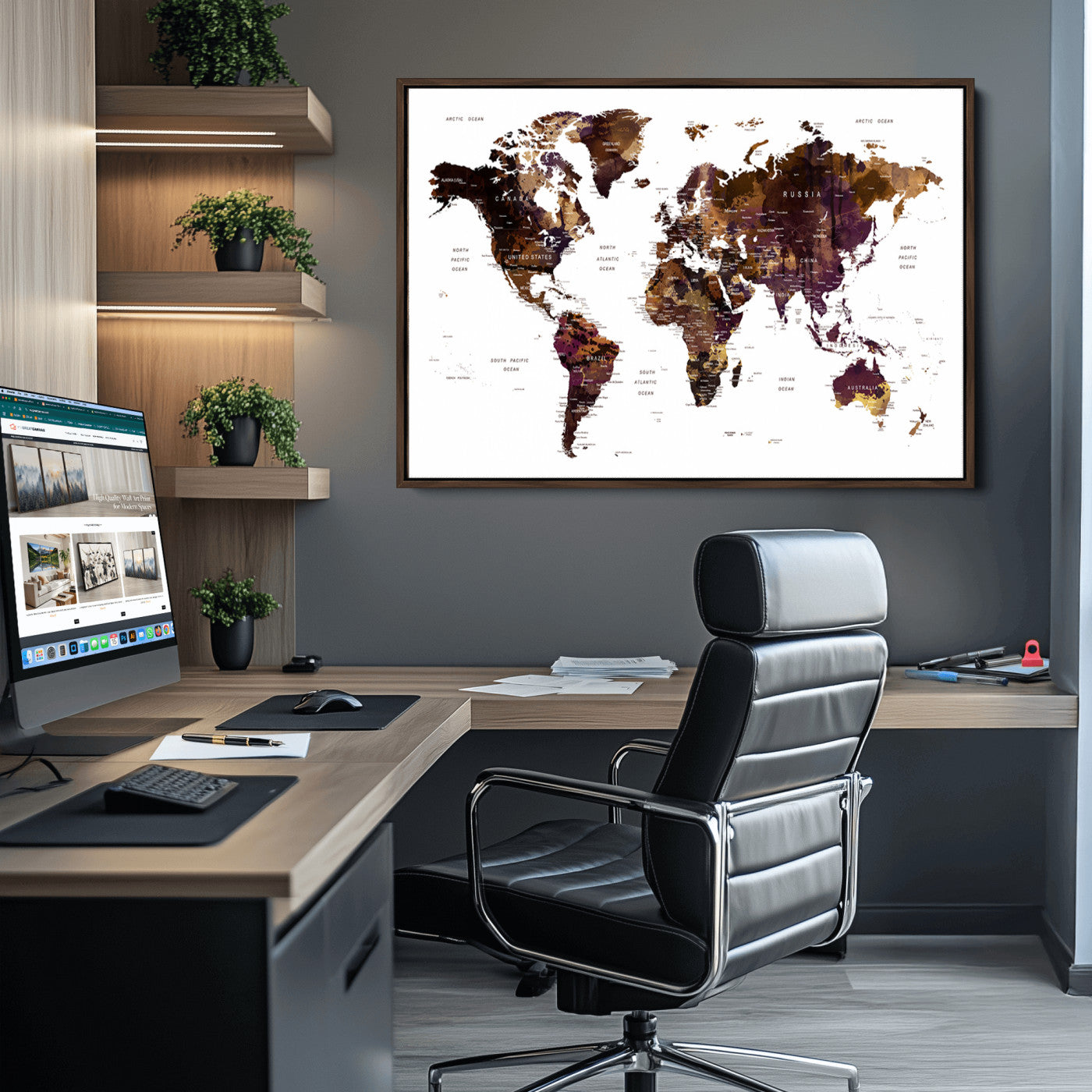 Push Pin World Map Canvas Print – Framed Wall Art for Couples to Track Their Travels – Anniversary Gift or Home Adventure Decor