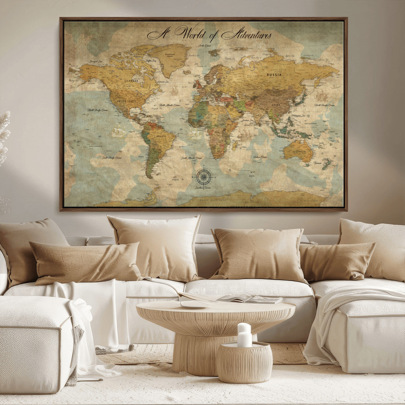 75690627-MGV-CV-36X24-Personalized World Map Print, Customizable Push Pin Framed World Map Print on Canvas - Custom Quote on Map Print,