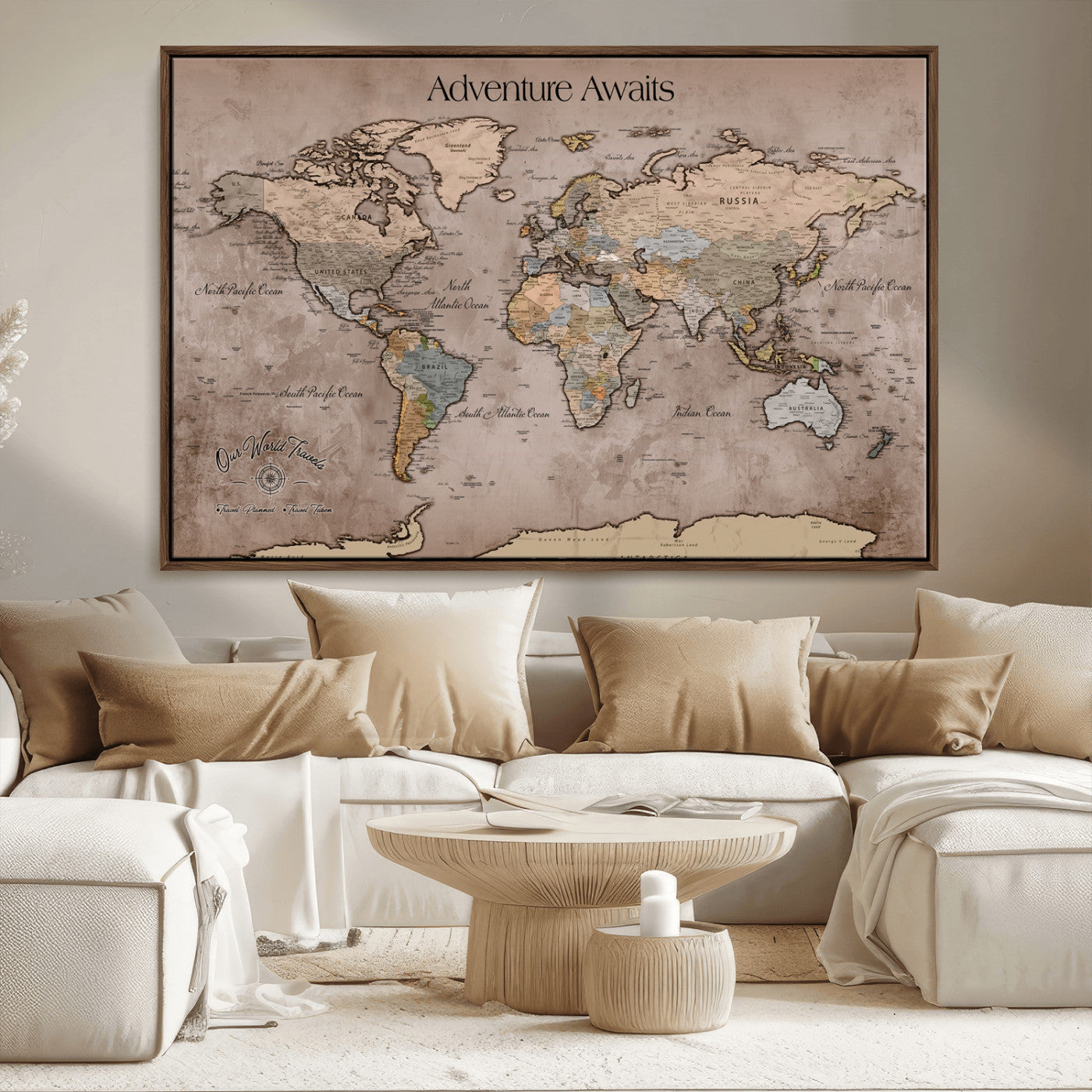 30557812-MGV-CV-36X24-Framed Abstract Tree Ring Wall Art Print, Natural Rustic Wood Texture Canvas Print, Wood Tree Stump Farmhouse, Log Cabin Wooden House Decor