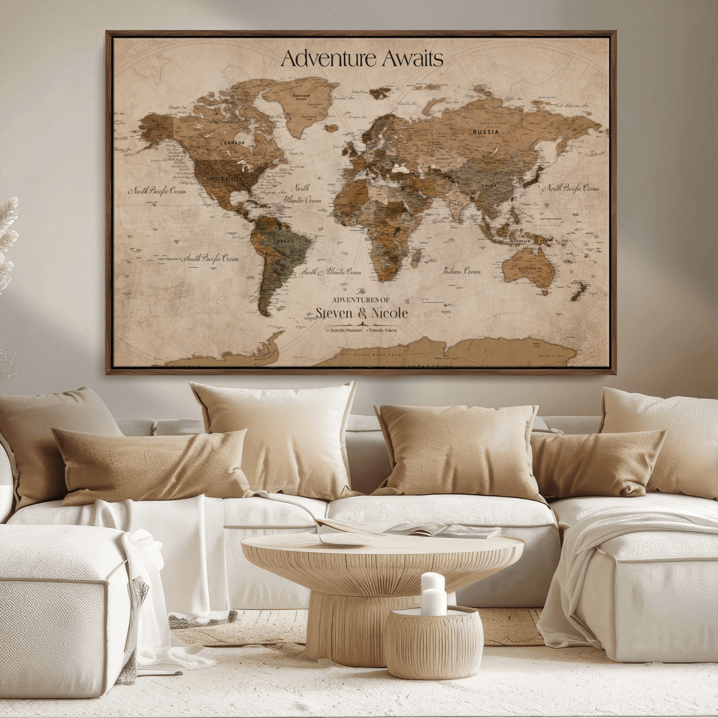 26070282-MGV-CV-36X24-Personalized World Map Wall Art Canvas Print - Customizable Wall Art Map Print