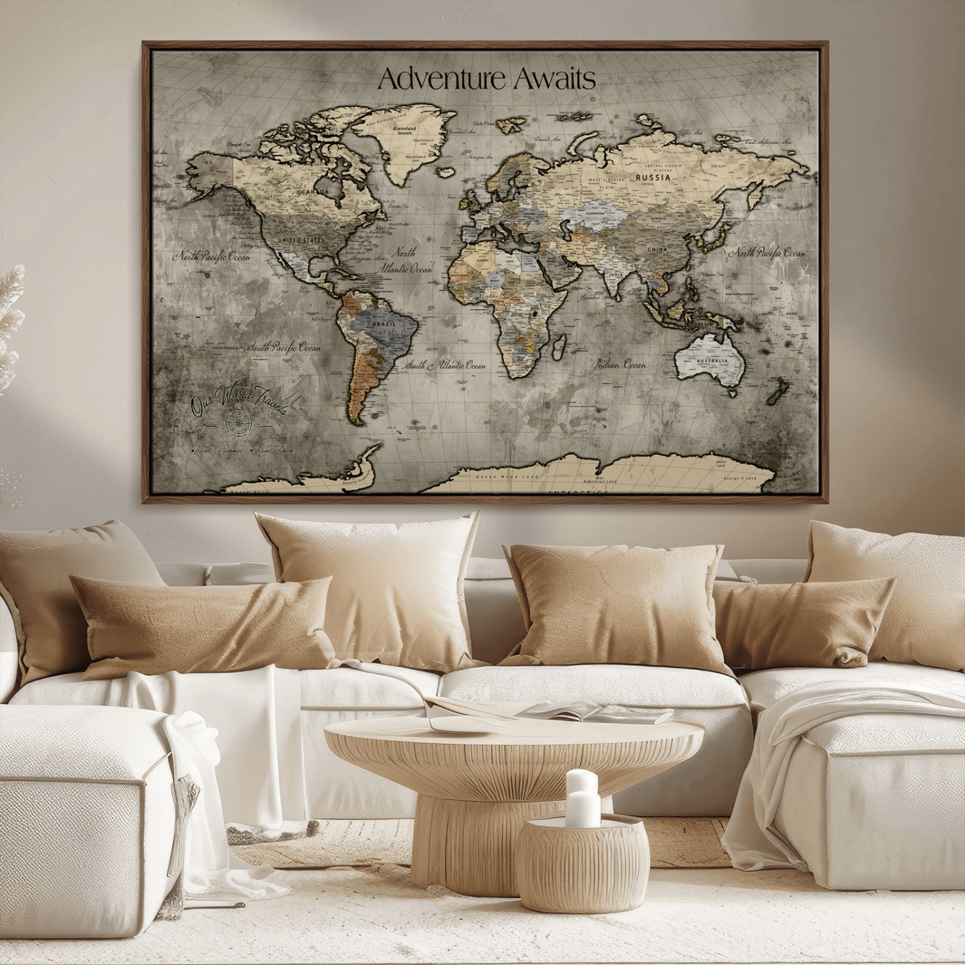 60740187-MGV-CV-36X24-Tree Rings Wall Art Canvas Print, Framed Wood Texture Art Picture Print, Blue Grain Perfect Rustic Modern Decor Artwork, Wood Texture Wall
