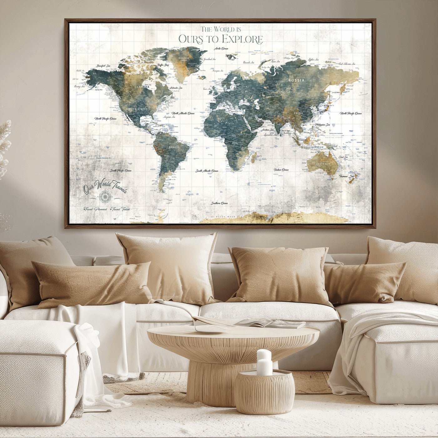 14988581-MGV-CV-36X24-Minimalist Seascape Wall Art Canvas Print, Framed Neutral Beach Print Art Picture Print, Sand Dune Photography Perfect Scandinavian Coastal