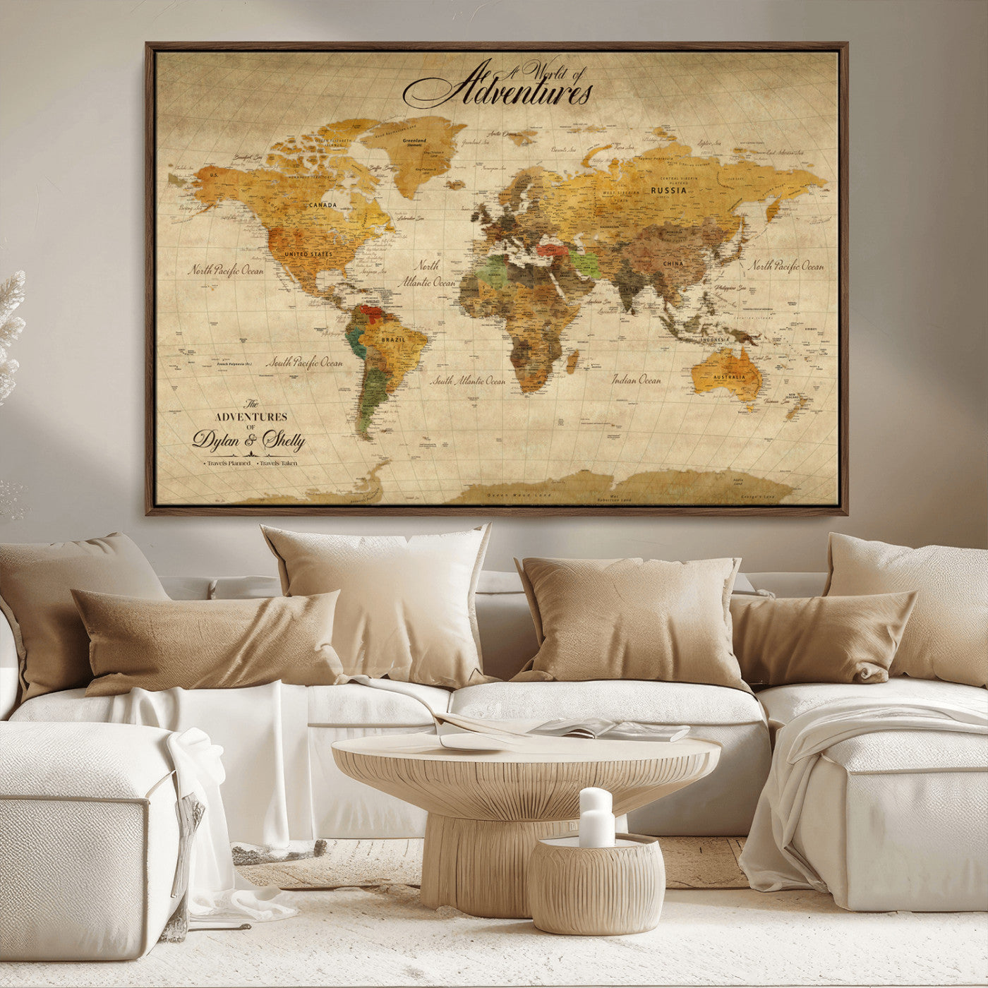 36249537-MGV-CV-36X24-Calm Earthy Aesthetic Wall Art Canvas Print, Arid Terrain Decor Print, Framed Joshua Tree Art Print, Large Monochrome Desert Scene Printing,