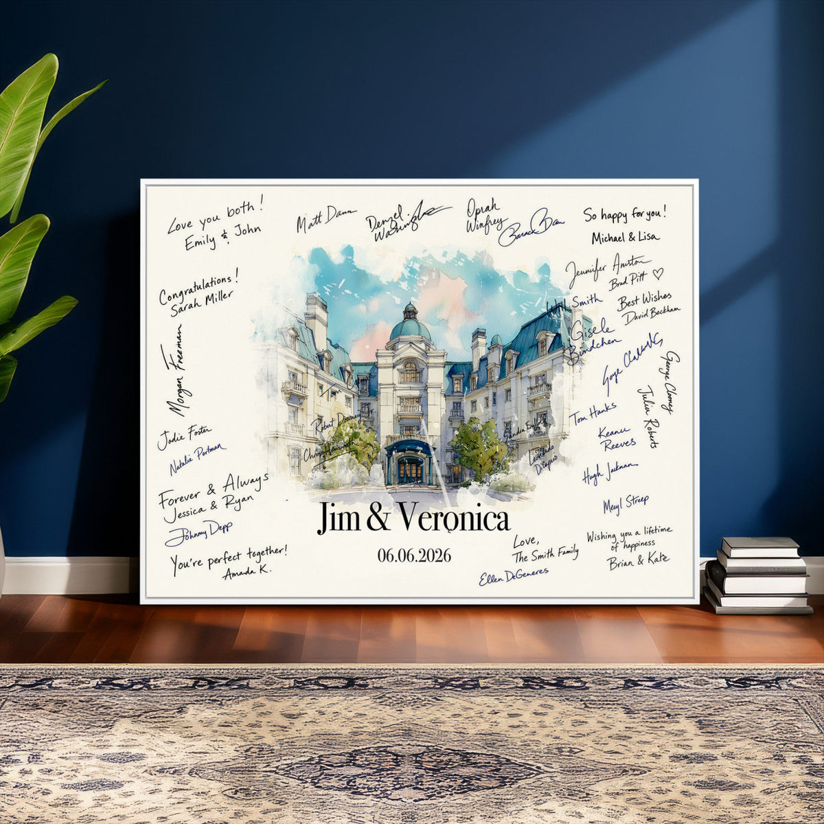 92760374-MGV-CV-36X24 - Wedding Guest Book Alternative Wall Art Canvas Print, Personalized Couple Photo Guestbook Wedding Signature Poster, Custom Couple Photo Guestbook Canvas