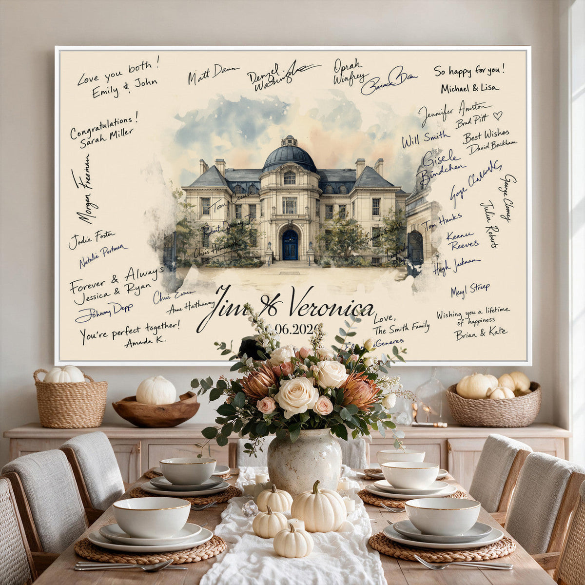 17002059-MGV-CV-36X24 - Wedding Guest Book Alternative Wall Art Canvas Print, Personalized Couple Photo Guestbook