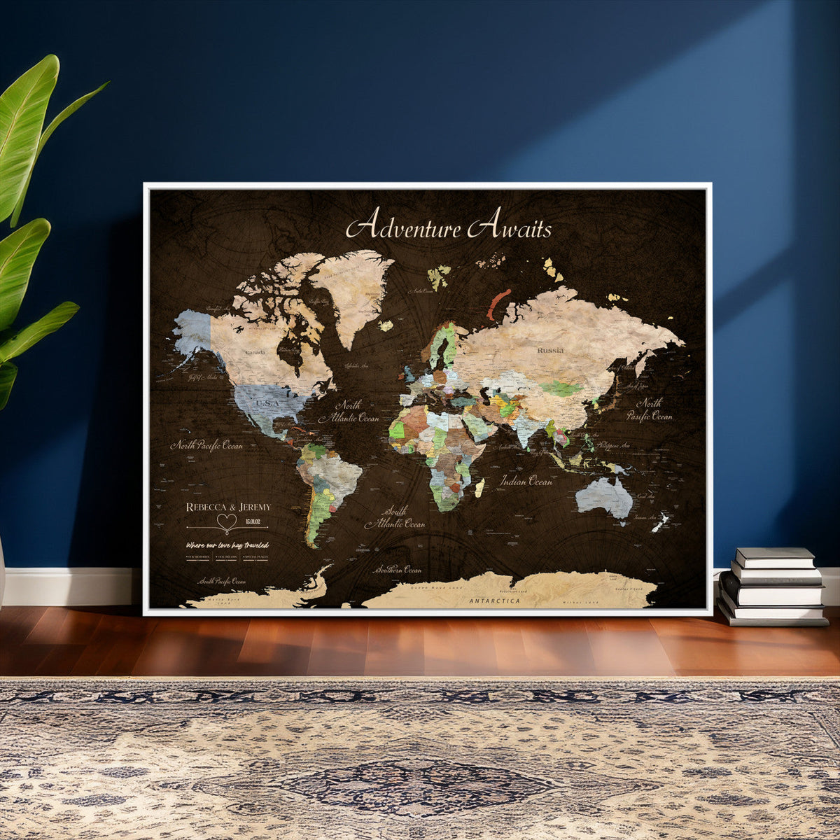 95753799-MGV-CV-36X24 - Custom Push Pin World Map Canvas Print | Personalized Travel Map Wall Art