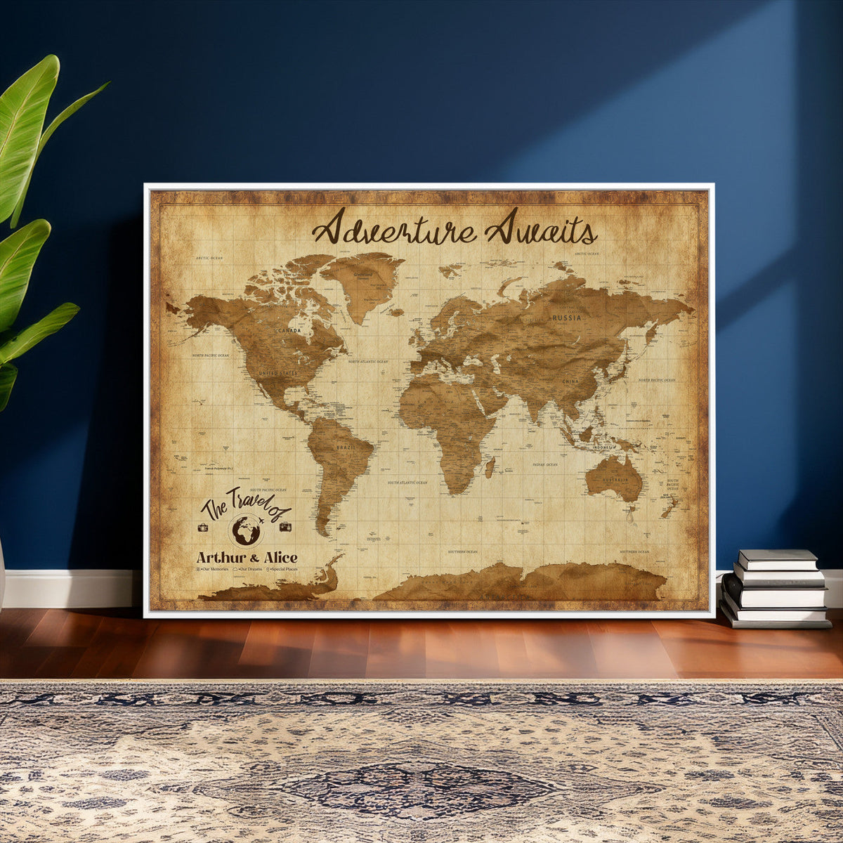 43427501-MGV-CV-36X24 - Custom Push Pin World Map Canvas Print | Personalized Travel Map Wall Art