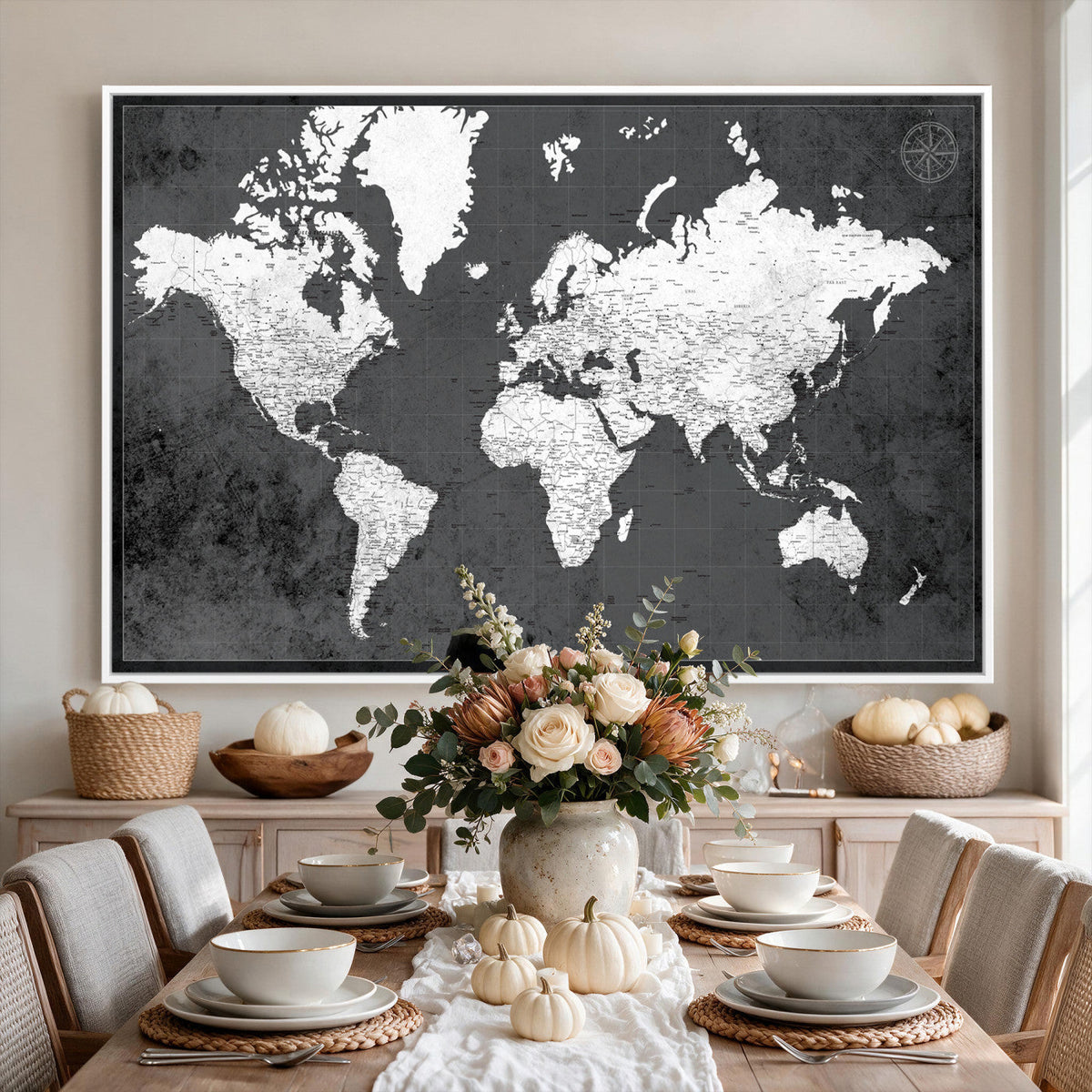 78574966-MGV-CV-36X24 - Extra Large Framed Personalize Push Pin World Map Wall Art Canvas Print for Travel Tracking - NEWMAP-128