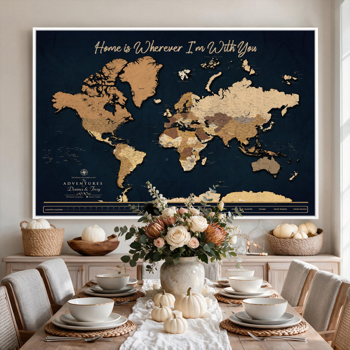 13903533-MGV-CV-36X24 - Extra Large Framed Personalize Push Pin World Map Wall Art Canvas Print for Travel Tracking - NEWMAP-152