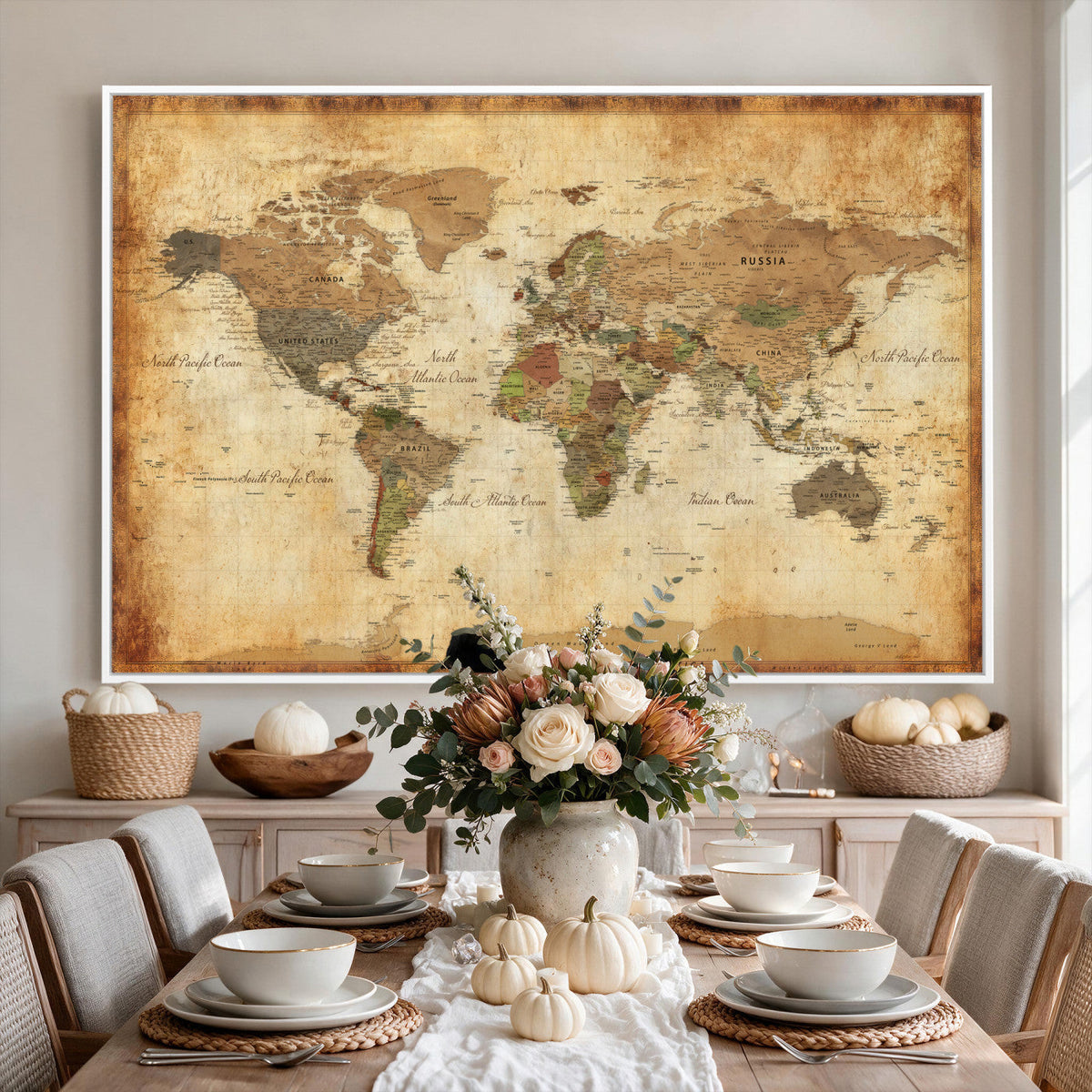 26621467D-MGV-CV-36X24 - Custom Push Pin World Map Wall Art Canvas Print – Personalized Travel Tracker with Pins Framed Large for Home and Office Decor