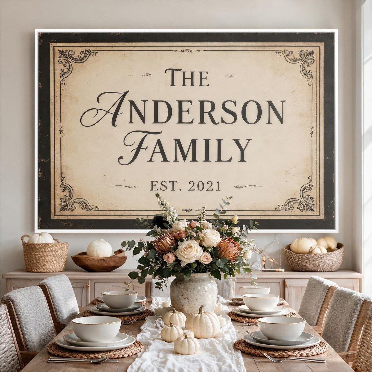 Vintage parchment family name wall art, canvas print