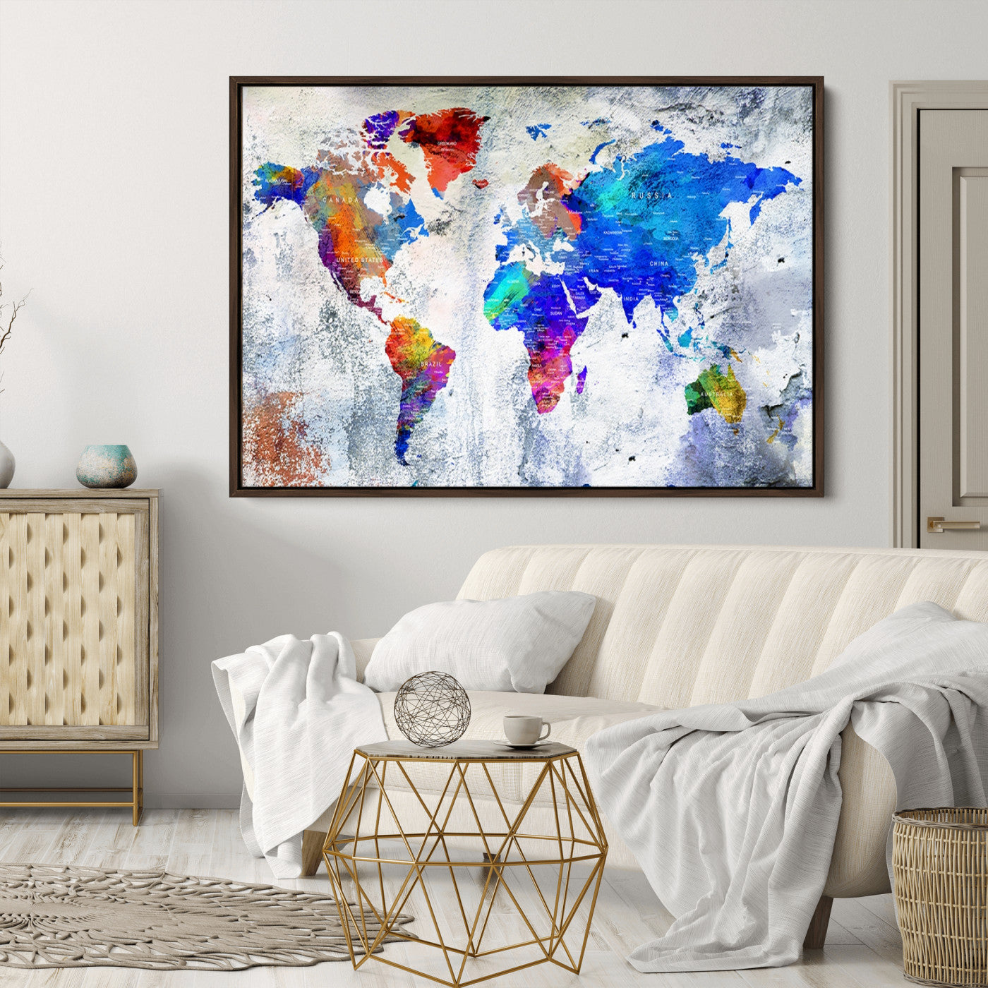 Push Pin World Map Canvas Print – Framed Wall Art for Couples to Track Their Travels – Anniversary Gift or Home Adventure Decor