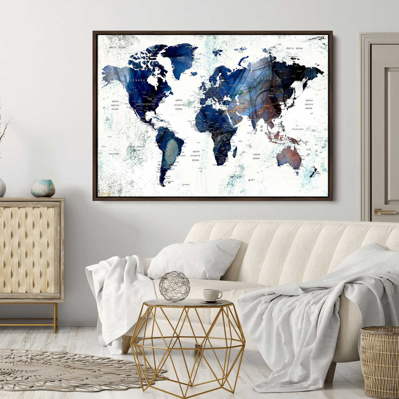 Push Pin World Map Canvas Print – Framed Wall Art for Couples to Track Their Travels – Anniversary Gift or Home Adventure Decor