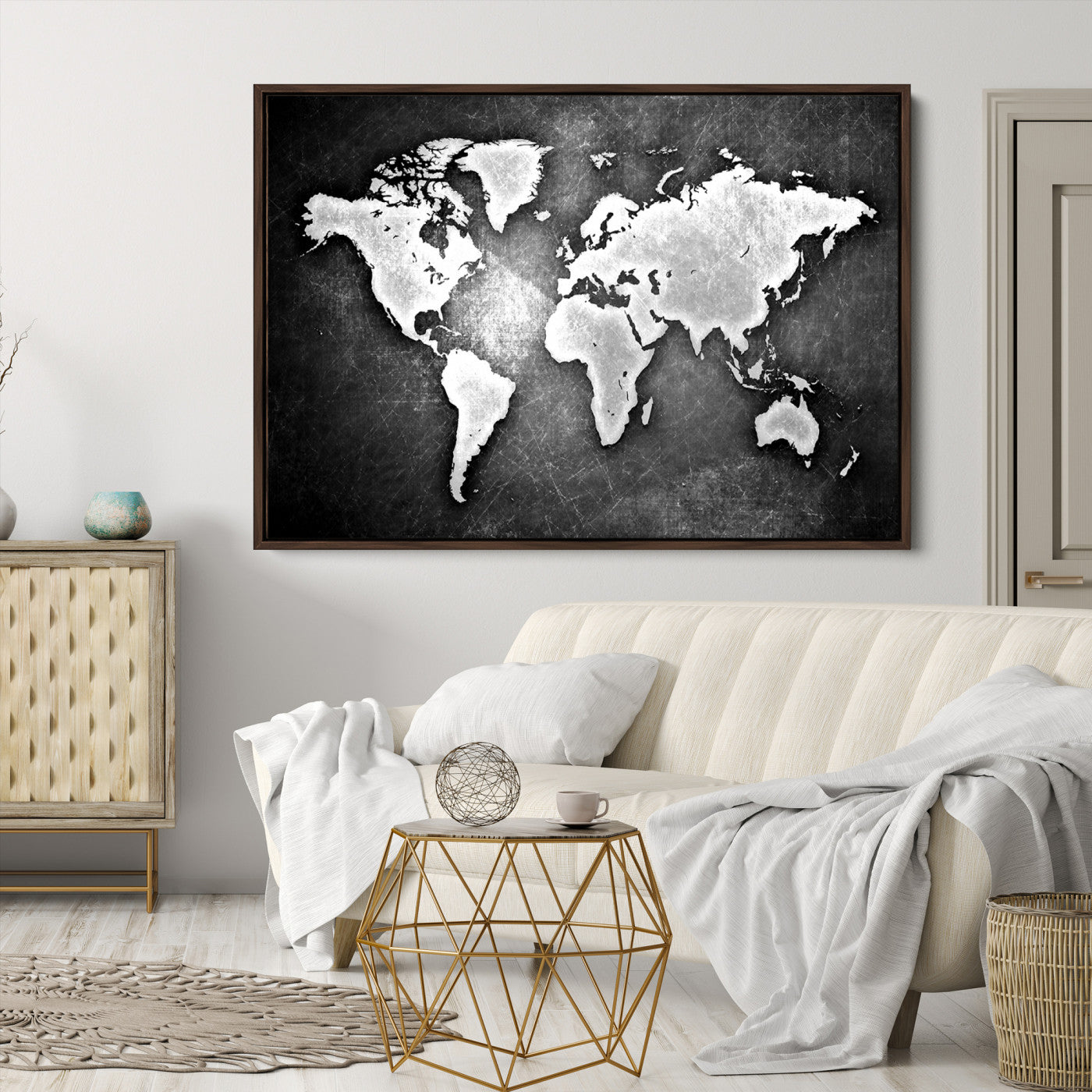 34390-MGV-CV-36X24-World Map Wall Art Canvas Print – Framed Wall Art for Anniversary Gift or Home Adventure Decor