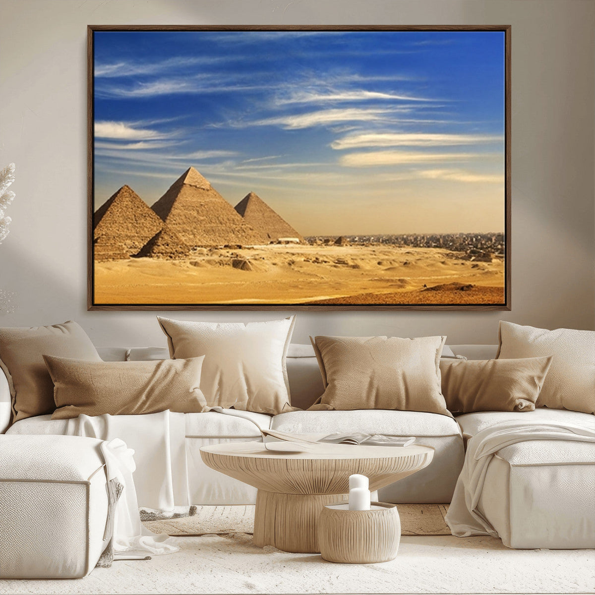 18193-MGV-CV-36X24-Majestic Ancient Wonders Wall Art Canvas Print, Golden Desert Under Endless Blue Sky Desert Sands Under Endless Blue Sky Artwork for Home Office