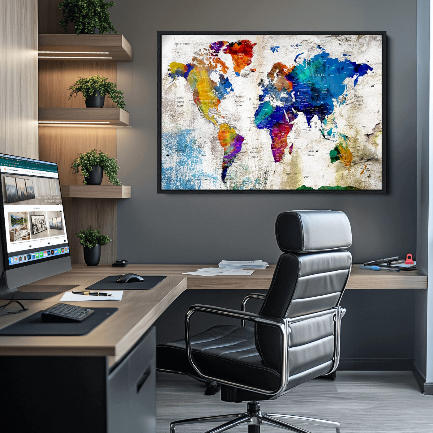 Push Pin World Map Canvas Print – Framed Wall Art for Couples to Track Their Travels – Anniversary Gift or Home Adventure Decor