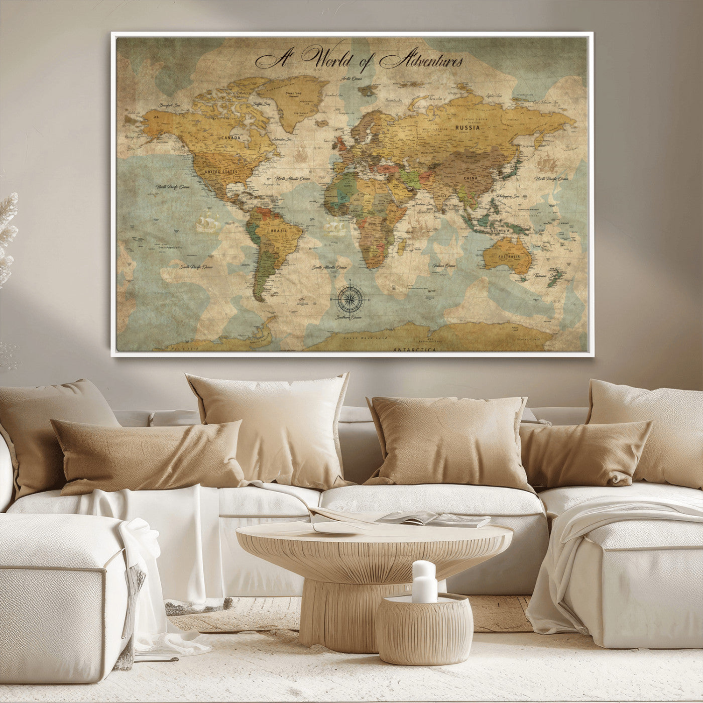 75690627-MGV-CV-36X24-Personalized World Map Print, Customizable Push Pin Framed World Map Print on Canvas - Custom Quote on Map Print,