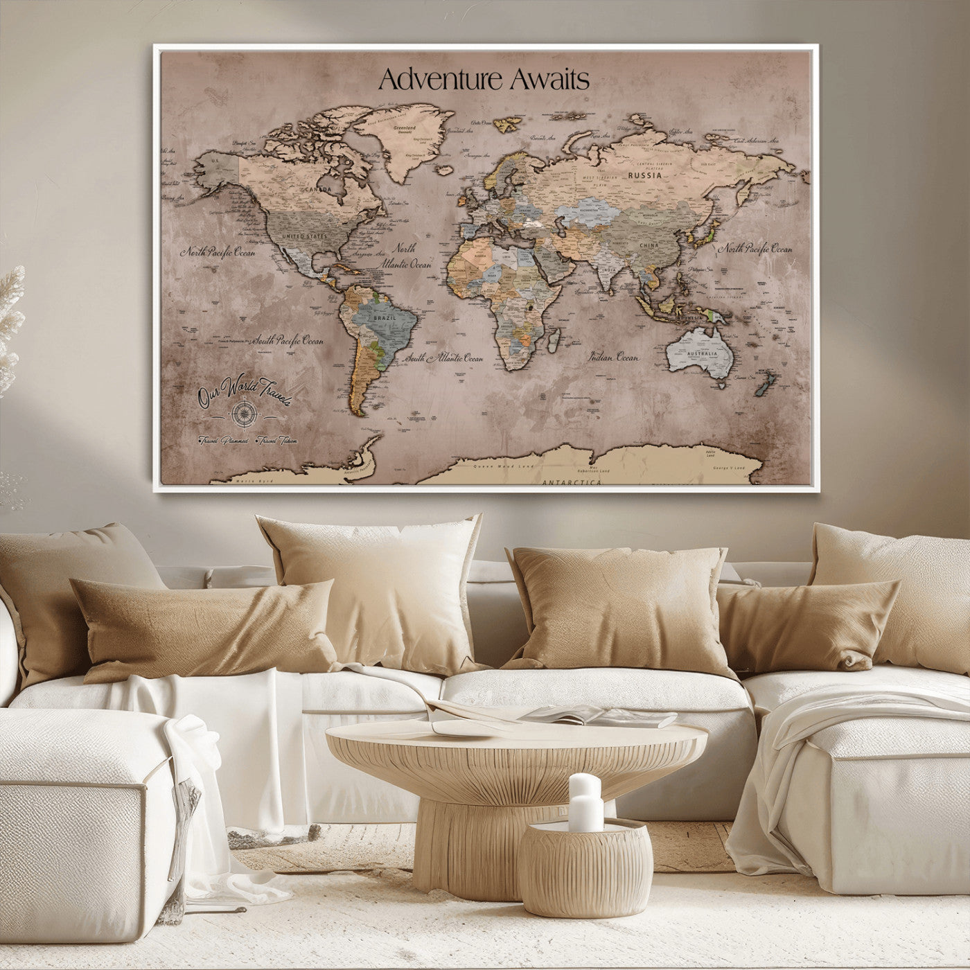 30557812-MGV-FC-36X24_White-Framed Abstract Tree Ring Wall Art Print, Natural Rustic Wood Texture Canvas Print, Wood Tree Stump Farmhouse, Log Cabin Wooden House Decor