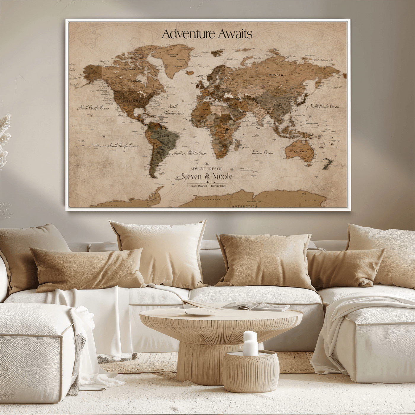 26070282-MGV-CV-36X24-Personalized World Map Wall Art Canvas Print - Customizable Wall Art Map Print