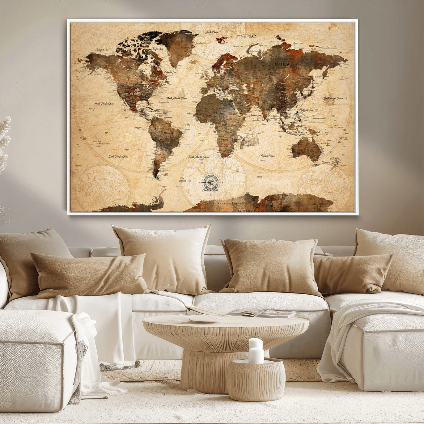 78064863-MGV-CV-36X24-Pastel Ocean Wall Art Canvas Print, Framed Soft Sunset Art Picture Print, Calm Sea Perfect minimalist Decor
