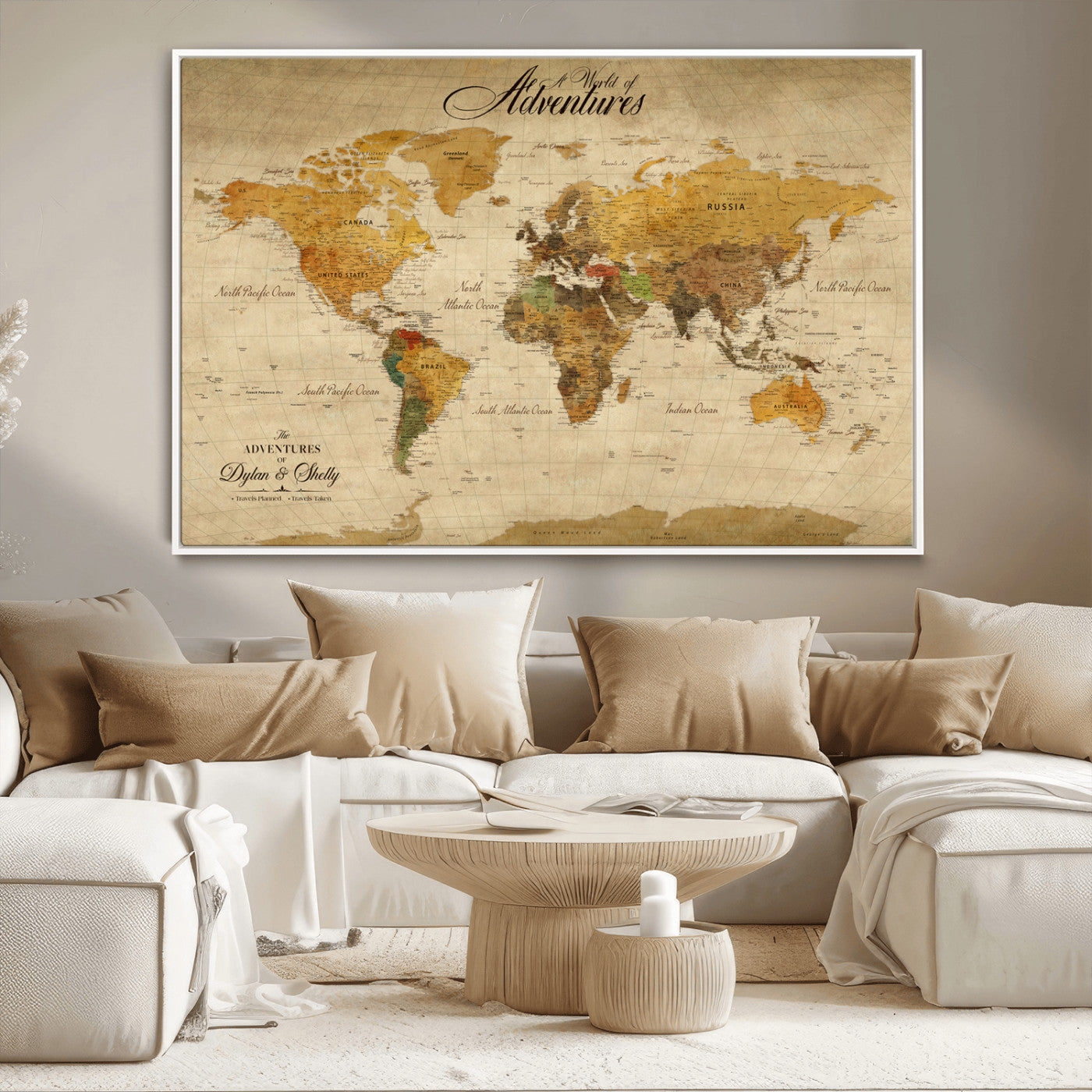 36249537-MGV-CV-36X24-Calm Earthy Aesthetic Wall Art Canvas Print, Arid Terrain Decor Print, Framed Joshua Tree Art Print, Large Monochrome Desert Scene Printing,