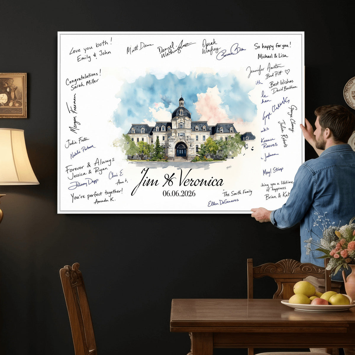 38232057-MGV-CV-36X24 - Wedding Guest Book Alternative Wall Art Canvas Print, Personalized Couple Photo Guestbook Wedding Signature Poster, Custom Couple Photo Guestbook Canvas