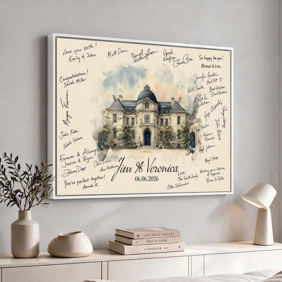 17002059-MGV-CV-36X24 - Wedding Guest Book Alternative Wall Art Canvas Print, Personalized Couple Photo Guestbook