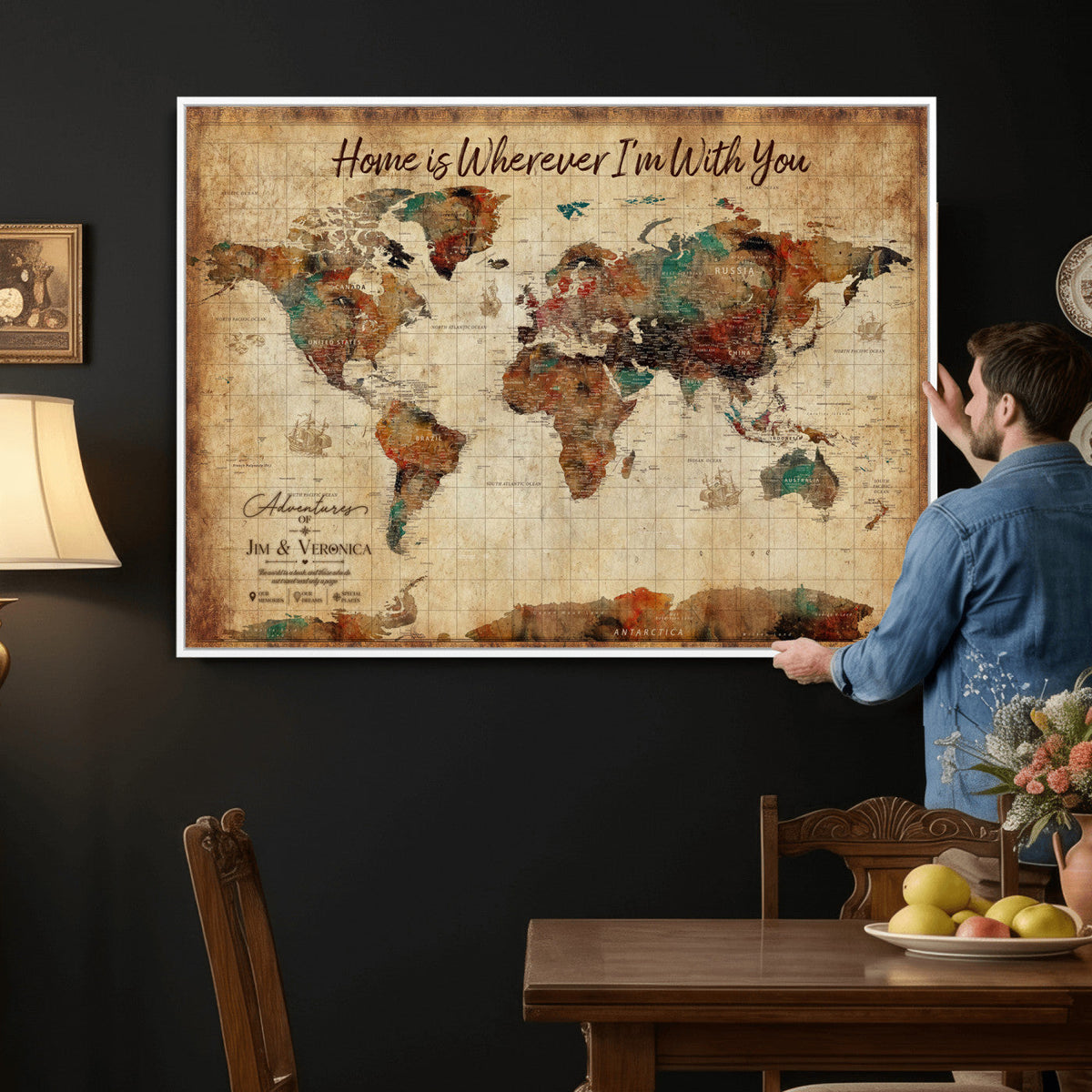 48389322-MGV-CV-36X24 - Custom Push Pin World Map Canvas Print | Personalized Travel Map Wall Art