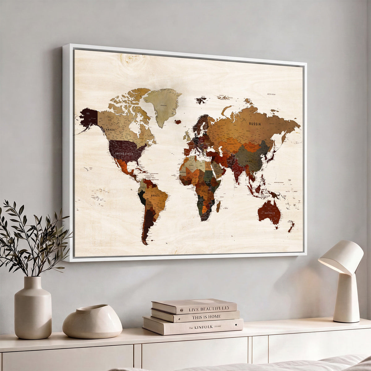 35728547D-MGV-CV-36X24 - Custom Push Pin World Map Wall Art Canvas Print – Personalized Travel Tracker with Pins Framed Large for Home and Office Decor