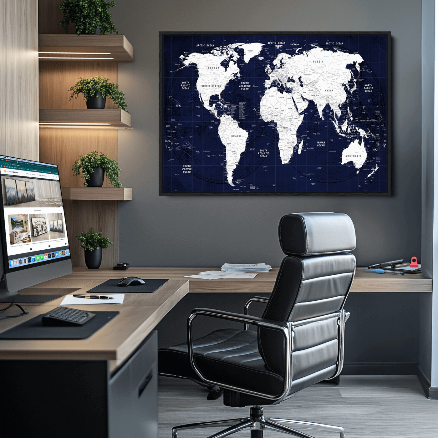 Push Pin World Map Canvas Print – Framed Wall Art for Couples to Track Their Travels – Anniversary Gift or Home Adventure Decor