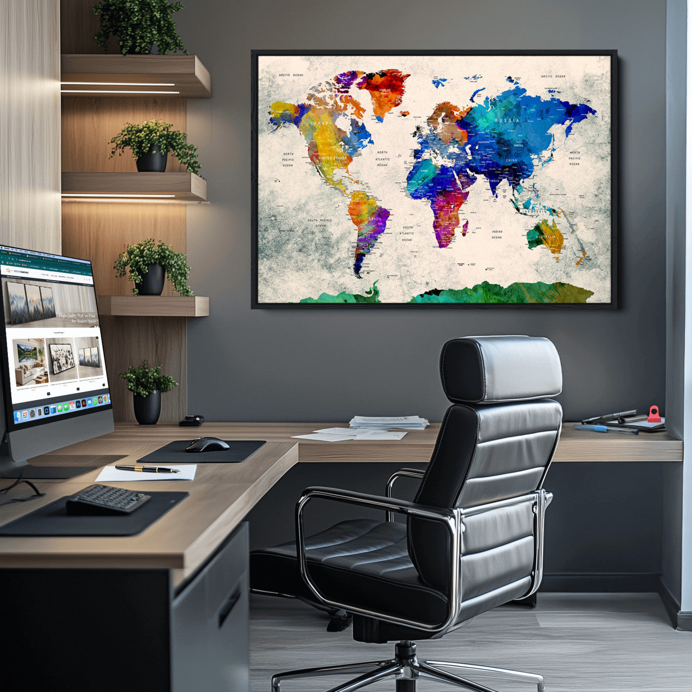 Push Pin World Map Canvas Print – Framed Wall Art for Couples to Track Their Travels – Anniversary Gift or Home Adventure Decor