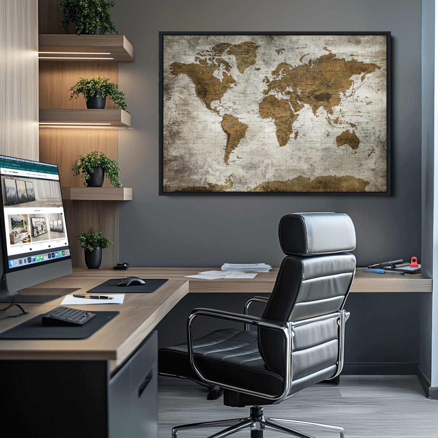 Push Pin World Map Canvas Print – Framed Wall Art for Couples to Track Their Travels – Anniversary Gift or Home Adventure Decor