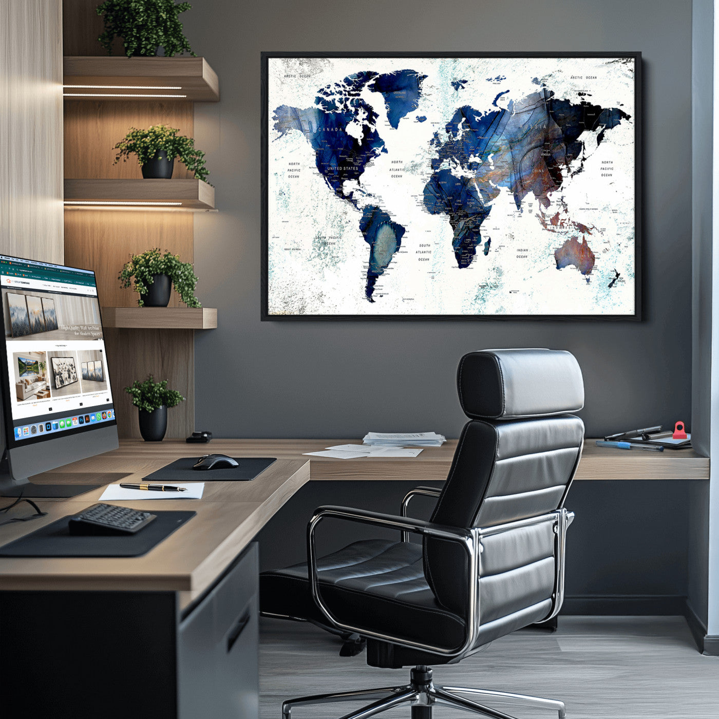 Push Pin World Map Canvas Print – Framed Wall Art for Couples to Track Their Travels – Anniversary Gift or Home Adventure Decor