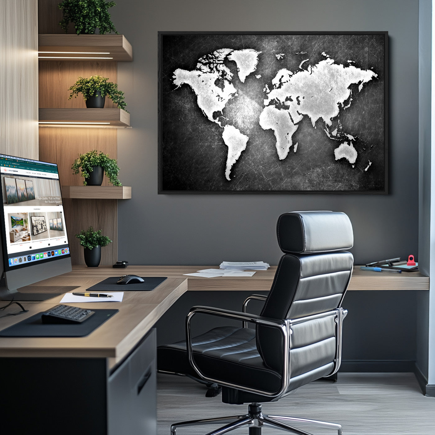 34390-MGV-CV-36X24-World Map Wall Art Canvas Print – Framed Wall Art for Anniversary Gift or Home Adventure Decor