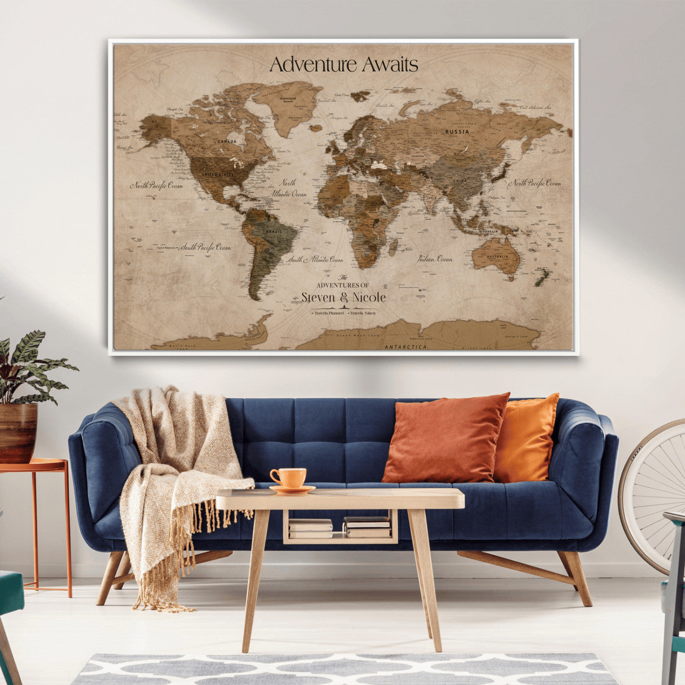 26070282-MGV-CV-36X24-Personalized World Map Wall Art Canvas Print - Customizable Wall Art Map Print