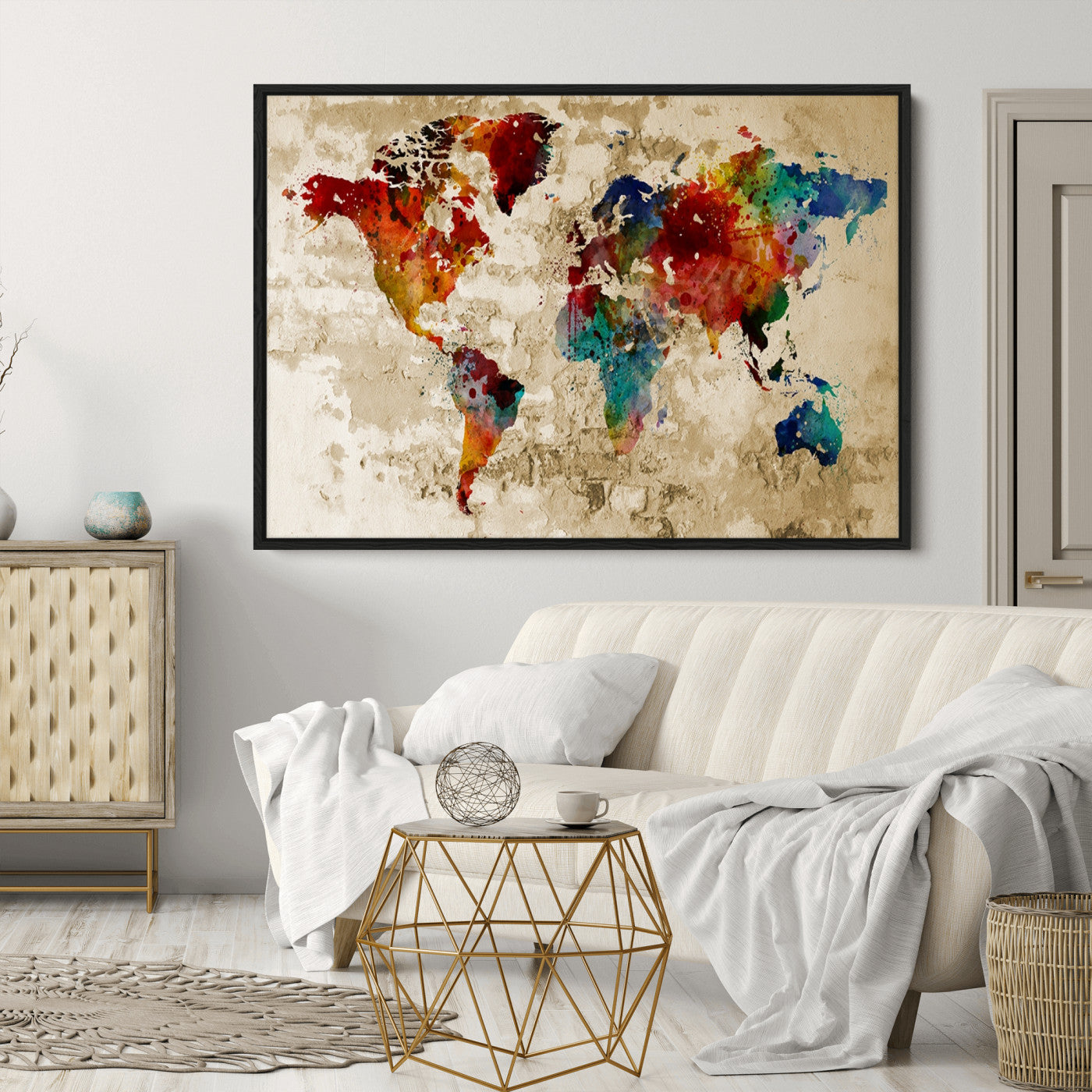 Push Pin World Map Canvas Print – Framed Wall Art for Couples to Track Their Travels – Anniversary Gift or Home Adventure Decor
