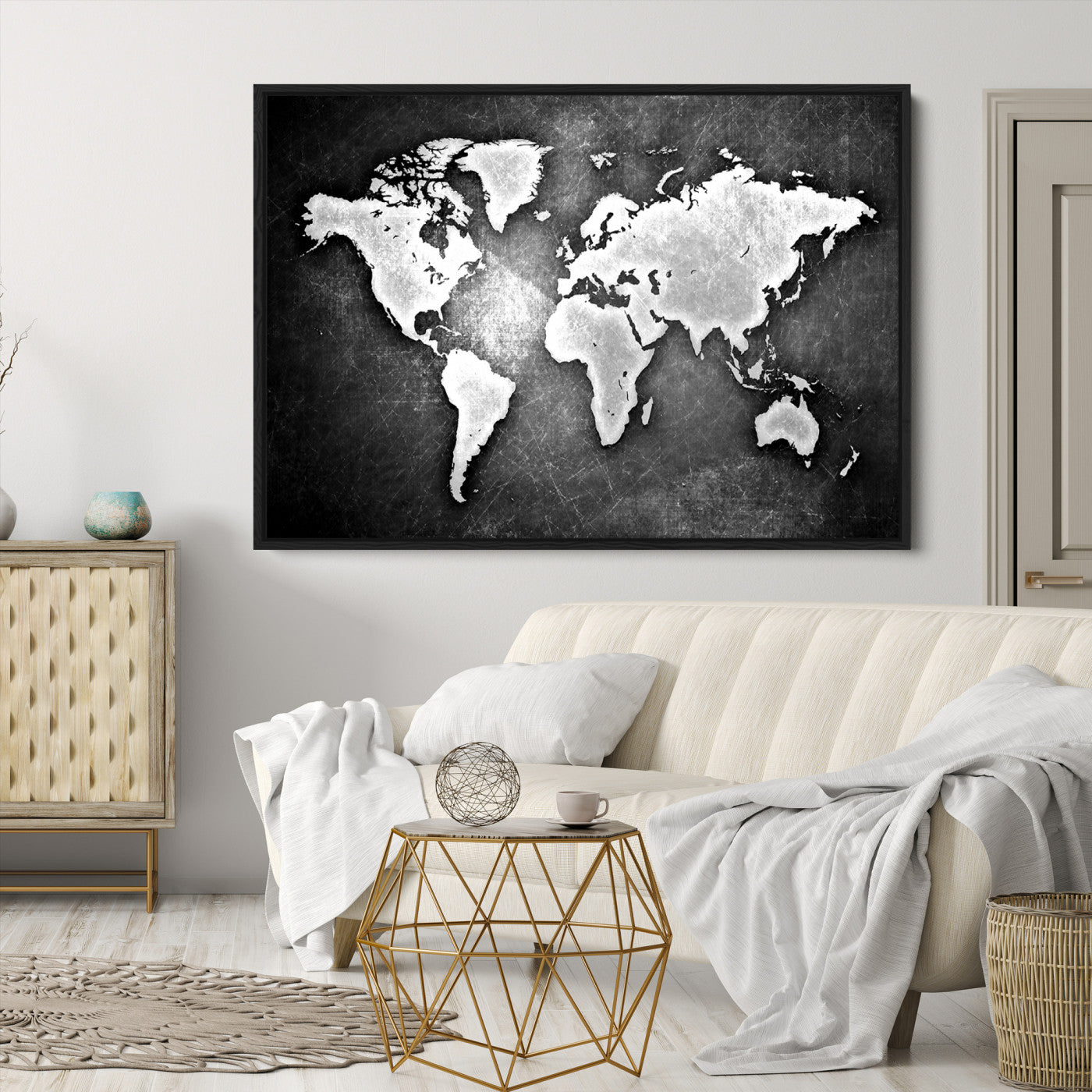 34390-MGV-CV-36X24-World Map Wall Art Canvas Print – Framed Wall Art for Anniversary Gift or Home Adventure Decor