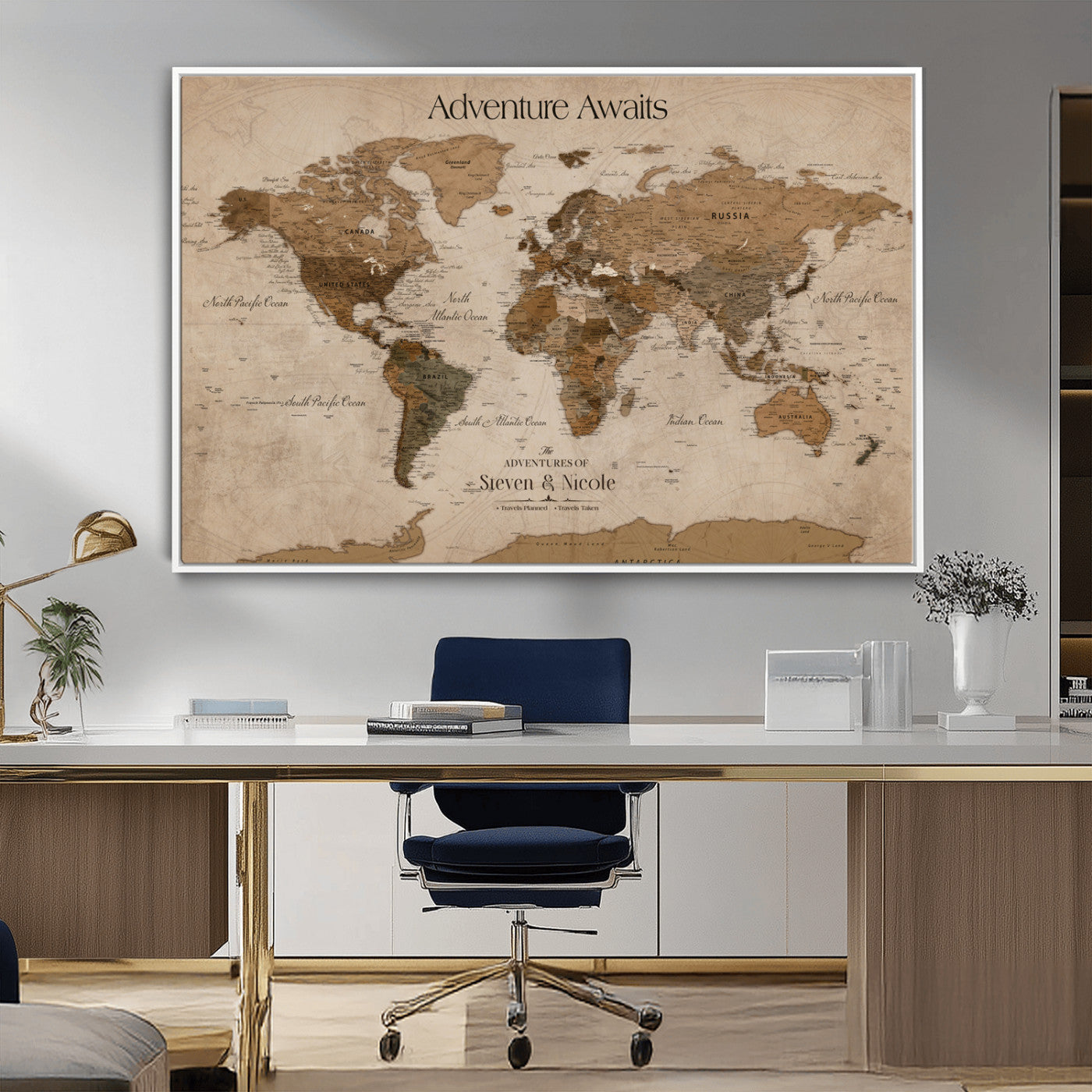 26070282-MGV-CV-36X24-Personalized World Map Wall Art Canvas Print - Customizable Wall Art Map Print