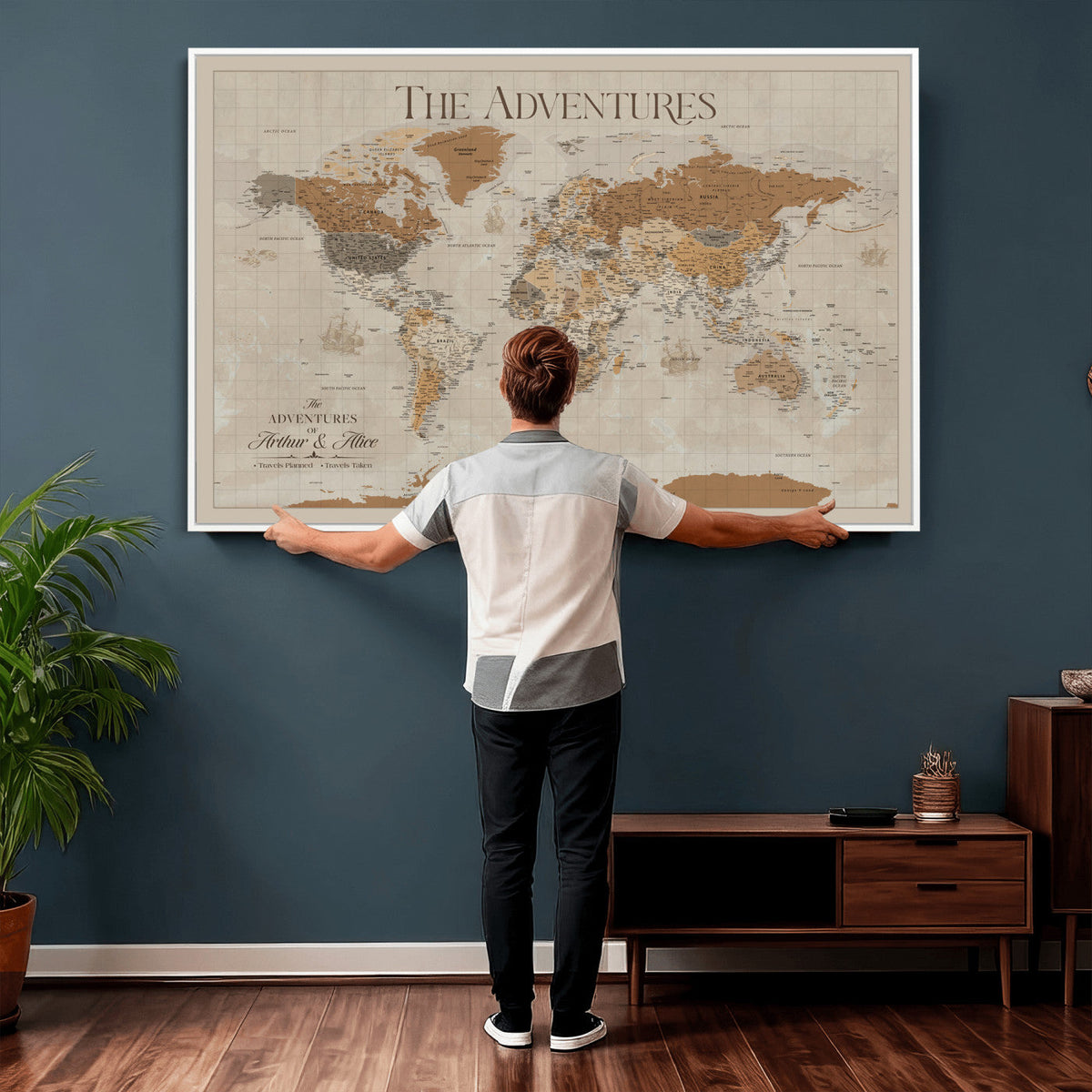 57738274-MGV-CV-36X24 - Custom Push Pin World Map Wall Art Canvas Print | Personalized Travel Tracker - NEWMAP-10