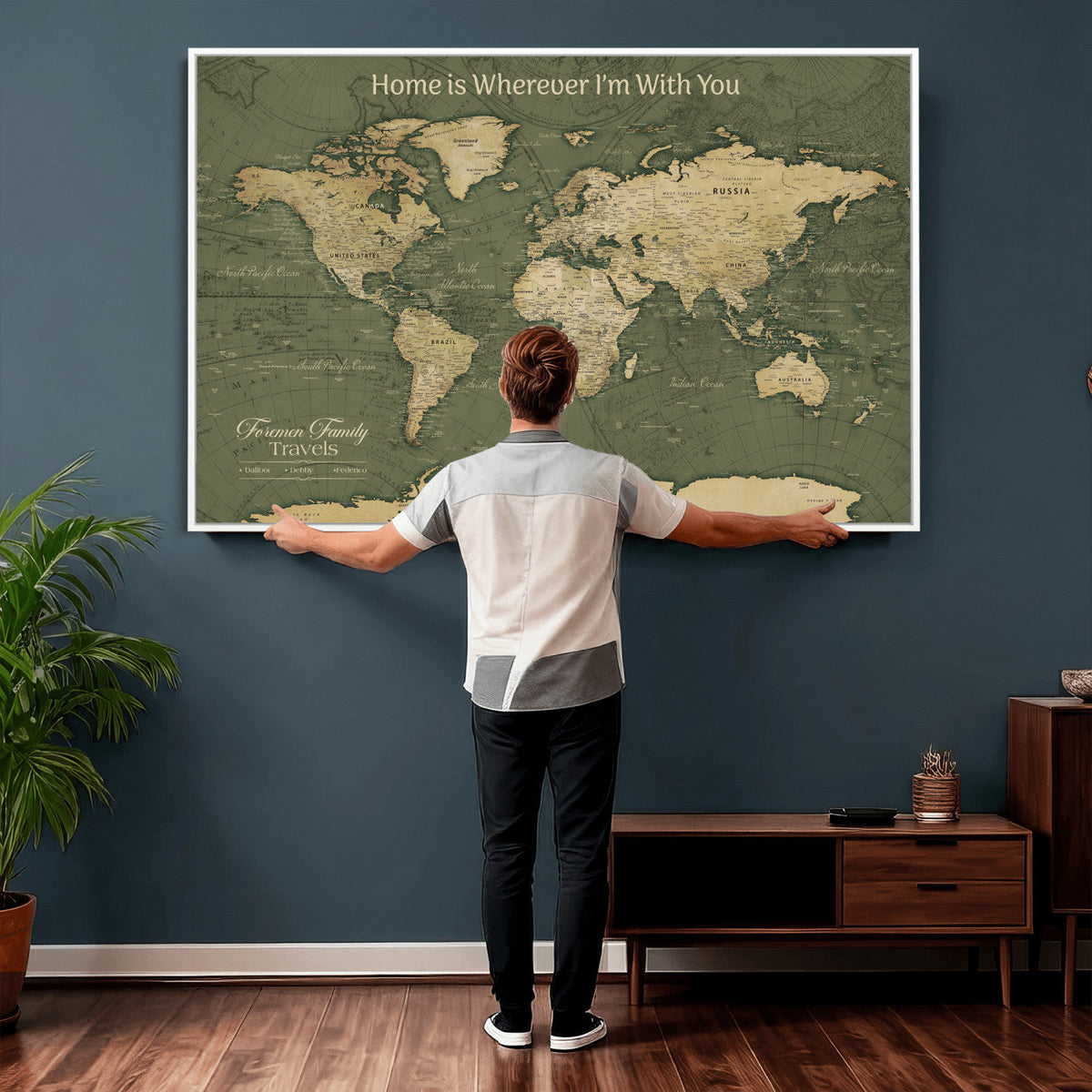 31715895-MGV-CV-36X24 - Custom Push Pin World Map Wall Art Canvas Print | Personalized Travel Tracker with Pins Framed Large for Home and Office Decor