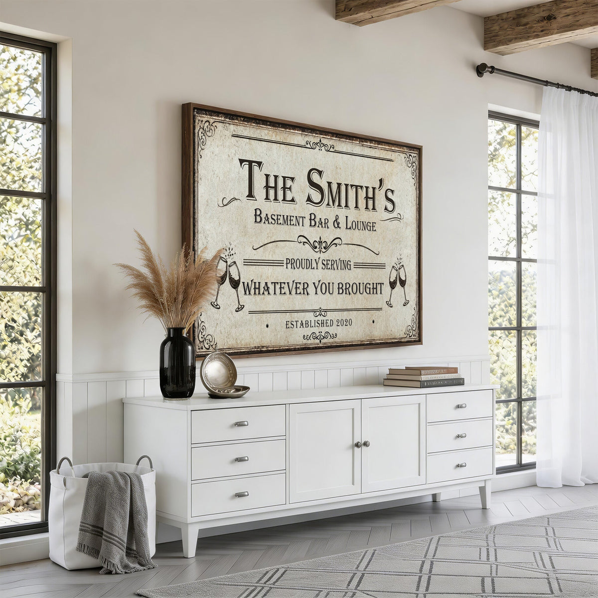 Custom Basement Bar & Lounge Sign Canvas, Personalized Family Name Art