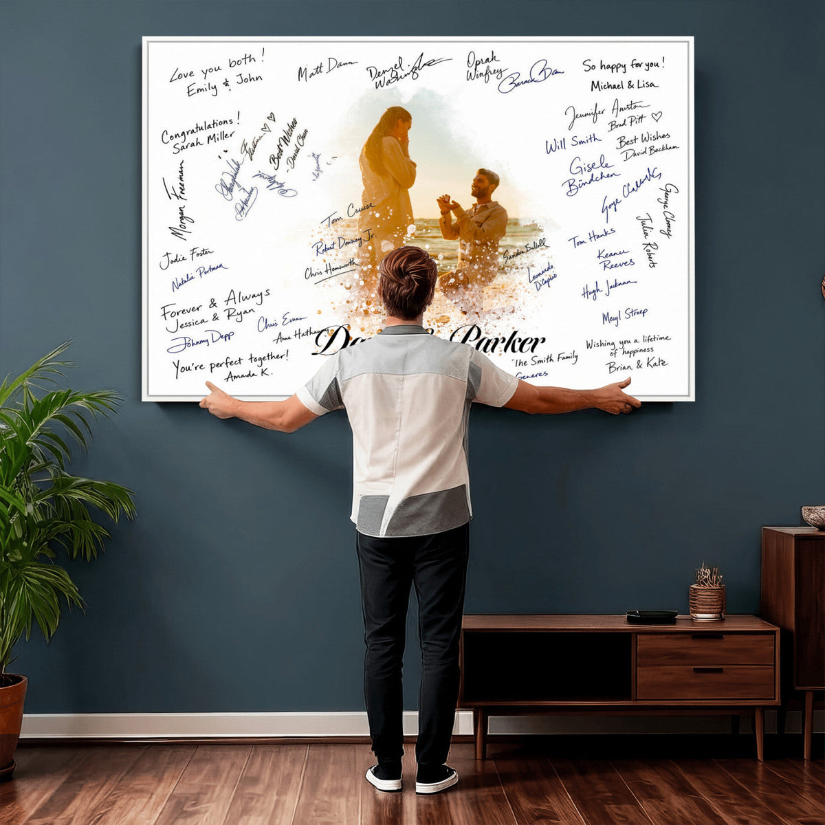 75692697-MGV-CV-36X24 - Wedding Guest Book Alternative Wall Art Canvas Print, Personalized Couple Photo Guestbook Wedding Signature Poster, Custom Couple Photo Guestbook Canvas, Bridal Shower Reception Decor