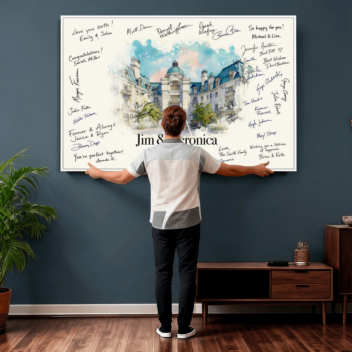 92760374-MGV-CV-36X24 - Wedding Guest Book Alternative Wall Art Canvas Print, Personalized Couple Photo Guestbook Wedding Signature Poster, Custom Couple Photo Guestbook Canvas