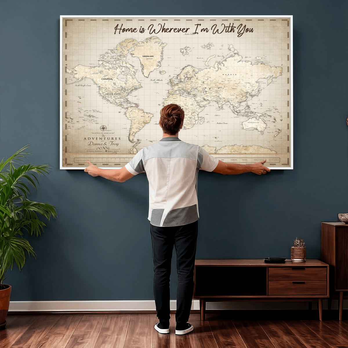 40086720-MGV-CV-36X24 - Custom Push Pin World Map Canvas Print | Personalized Travel Map Wall Art