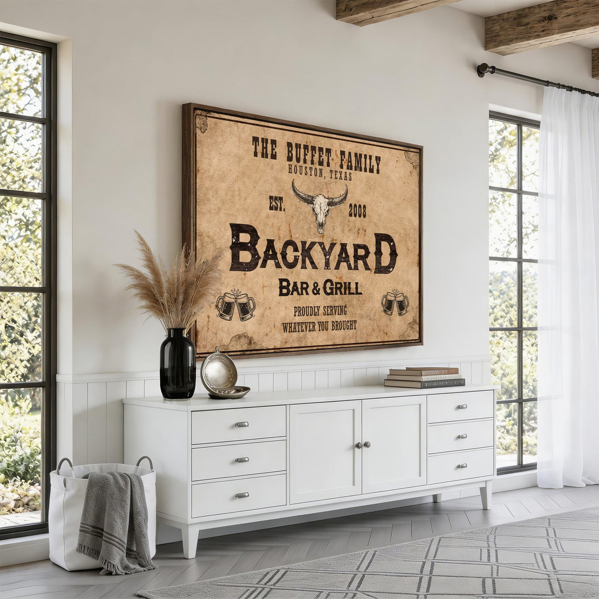 Custom Backyard Bar & Grill Sign Canvas, Personalized Family Name Sign