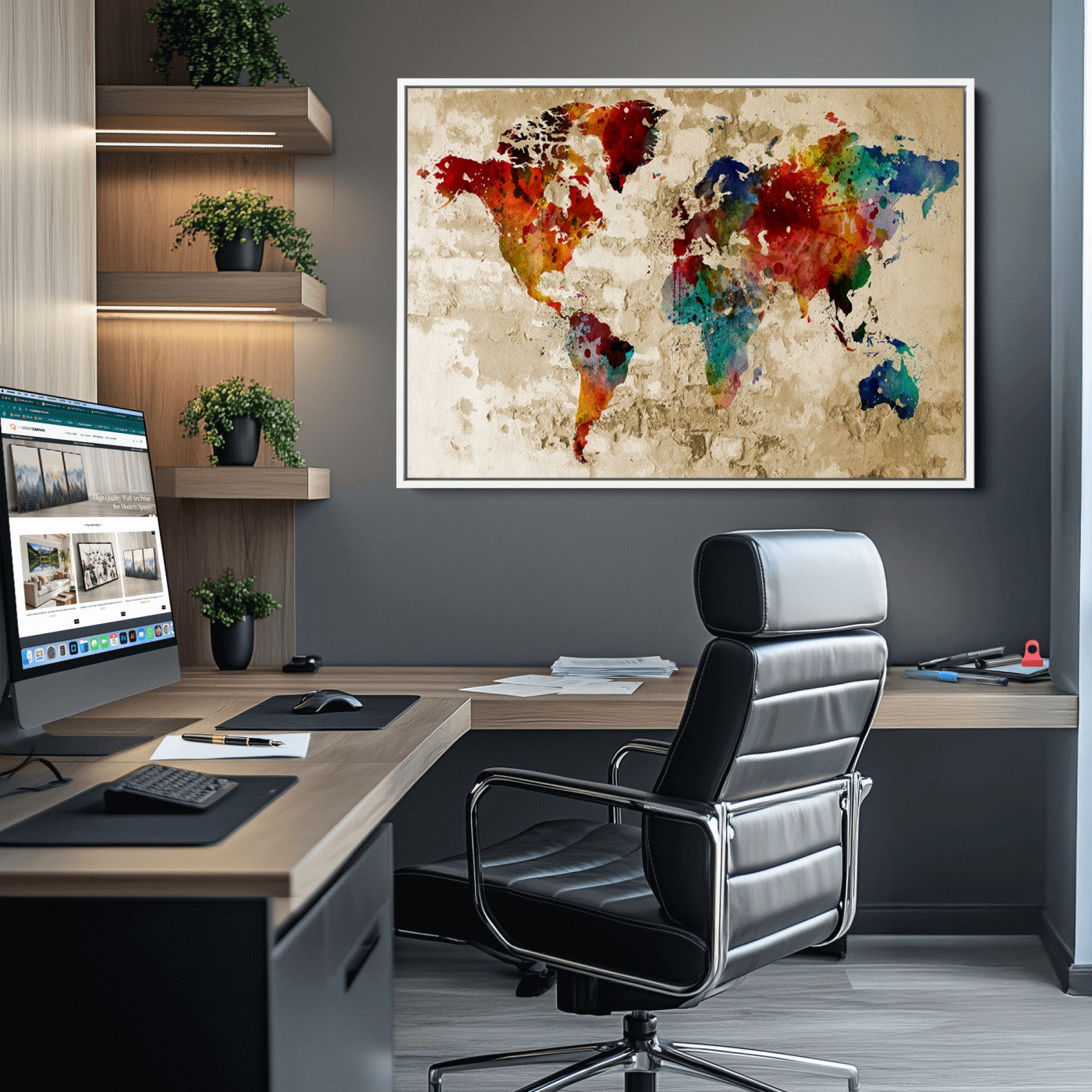 Push Pin World Map Canvas Print – Framed Wall Art for Couples to Track Their Travels – Anniversary Gift or Home Adventure Decor
