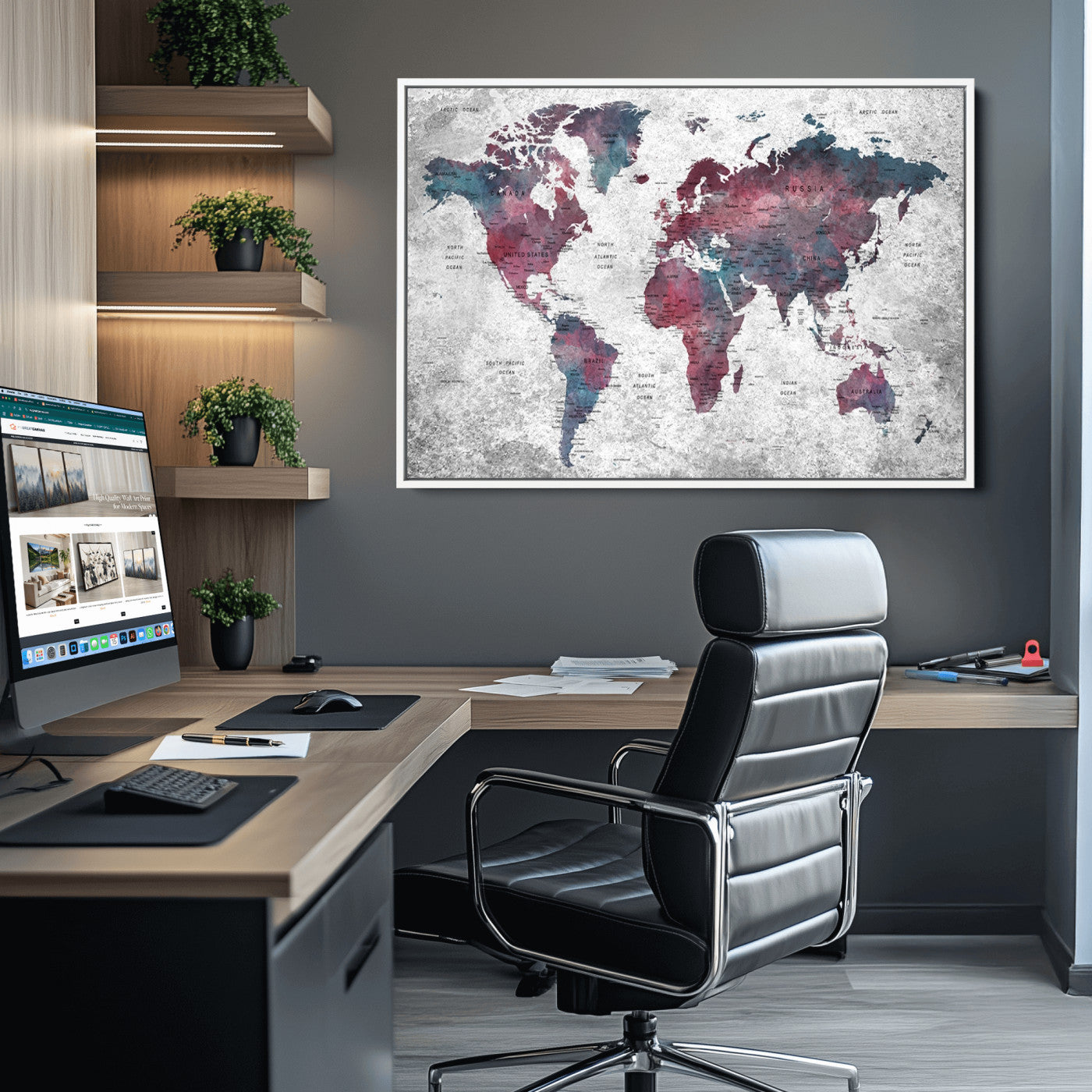 Push Pin World Map Canvas Print – Framed Wall Art for Couples to Track Their Travels – Anniversary Gift or Home Adventure Decor